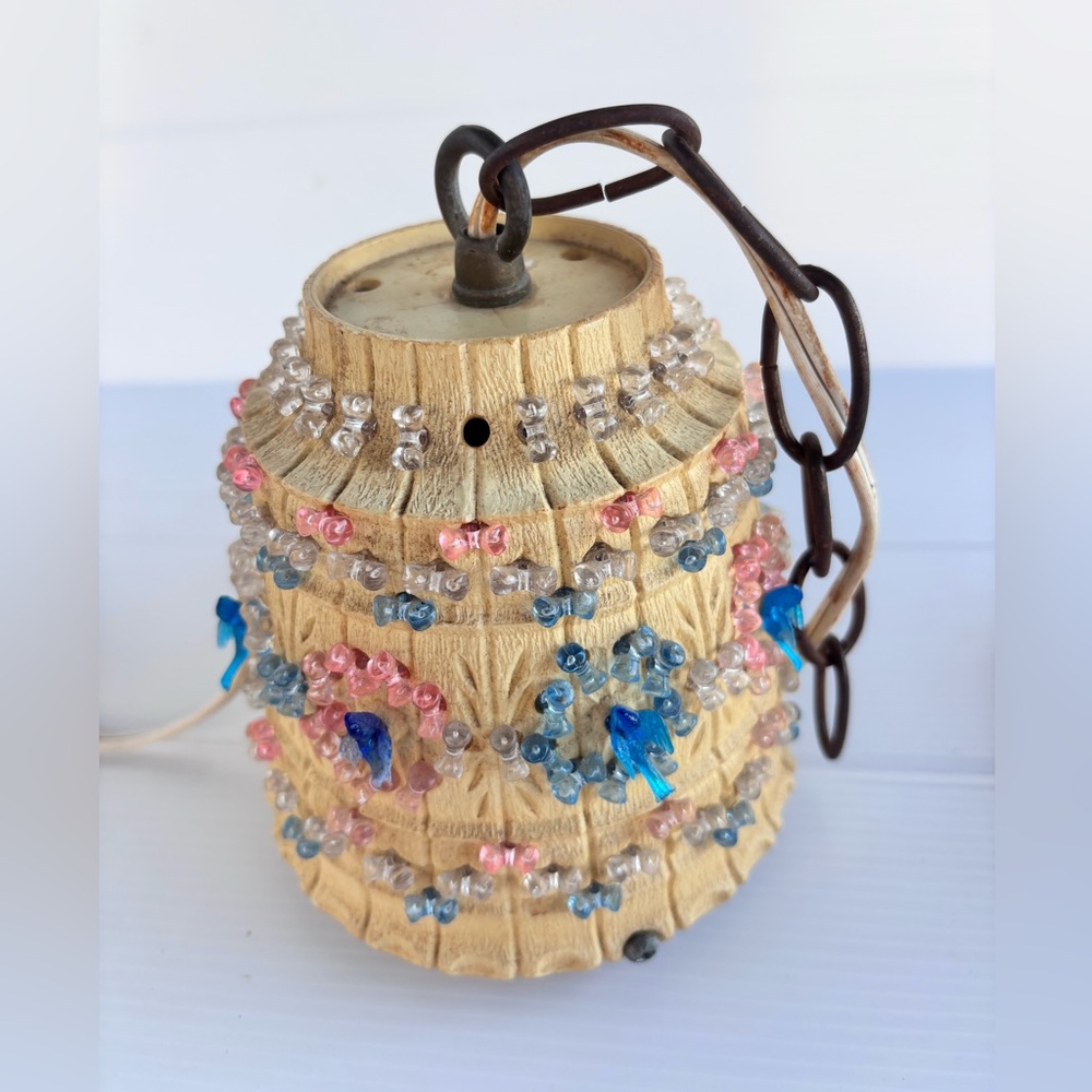 Vintage 1960s Beaded Swag Lamp Blue Birds Multicolor